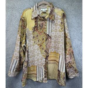 Ulla Popken Patchwork Button Up Shirt Sz 28/30 Patchwork Mixed Media Cottagecore